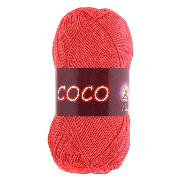 Пряжа Vita-cotton "Coco" 4308 Розовый коралл 100% мерсеризованный хлопок 240 м 50гр